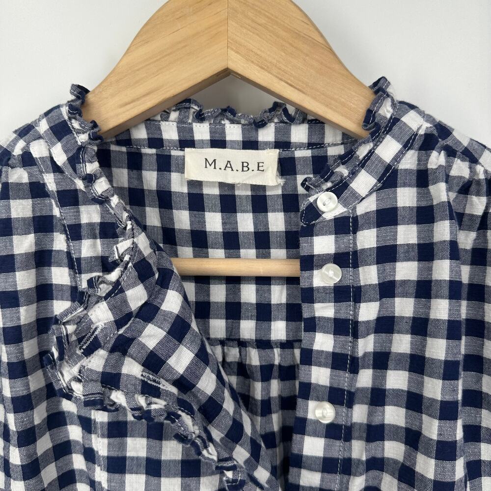 Navy and White Gingham Ruffle-Trim Blouse - Picture 4 of 11